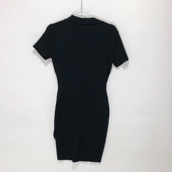 716 Black Ribbed Bodycon Mini Collard Knitted Dress - Picture 4 of 4